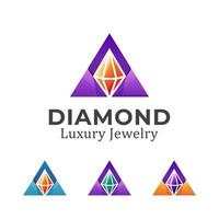 logo di gioielli di lusso con diamanti di colore moderno con il simbolo del triangolo vettore
