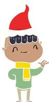 illustrazione a colori piatta di un ragazzo amichevole che indossa un cappello da Babbo Natale vettore