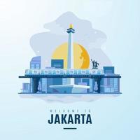 design piatto punto di riferimento della città di jakarta vettore