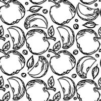 modello di mela senza soluzione di continuità. modello doodle senza soluzione di continuità con le mele. illustrazione vettoriale in bianco e nero con le mele