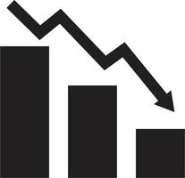 icona del grafico in caduta. simbolo del grafico a freccia che cade. segno del grafico a barre in declino. vettore