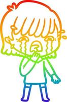 arcobaleno gradiente linea disegno cartone animato ragazza che piange vettore
