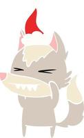 illustrazione a colori piatto lupo arrabbiato di un cappello da Babbo Natale da portare vettore