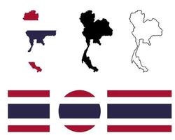 set di bandiere della mappa della thailandia isolato su sfondo bianco.icona della bandiera della mappa di muangthai vettore