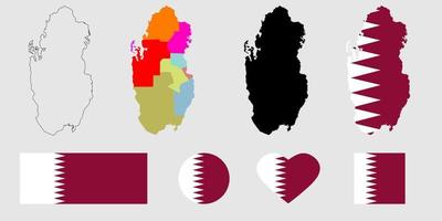 insieme dell'icona della bandiera della mappa dello stato del qatar vettore