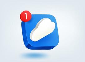 concetto di archiviazione cloud web. Icona dell'applicazione mobile vettoriale 3d con notifica