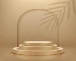 podio vuoto dorato con ombra di piante tropicali. illustrazione vettoriale 3d
