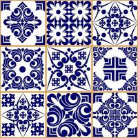 piastrella patchwork senza soluzione di continuità. piastrella in maiolica. arredamento portoghese e spagnolo. piastrella in ceramica in stile talavera. illustrazione vettoriale. motivo patchwork astratto senza cuciture con ornamenti geometrici e floreali vettore