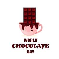 tazza di cioccolata calda con carta per la giornata mondiale del cioccolato del cioccolato vettore