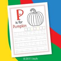 Lettera dell'alfabeto dalla A alla Z con facile tracciamento delle parole e libro da colorare per bambini in età prescolare o all'asilo. az foglio di registro delle attività di tracciamento delle parole e colorazione per bambini dell'asilo e della scuola materna vettore