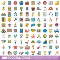 100 icone di successo impostate, stile cartone animato vettore
