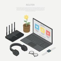 banner di concetto di router moderno, stile isometrico vettore