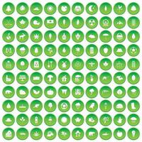 100 icone foglia impostate cerchio verde vettore