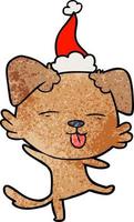 cartone animato testurizzato di un cane che balla che indossa il cappello di Babbo Natale vettore
