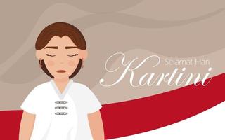 banner festivo per il giorno di selamat hari immagini felice giorno di kartini. eroe indonesiano, ha difeso i diritti di una ragazza e l'educazione delle donne. vettore