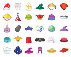 set di icone del cappello, stile cartone animato vettore