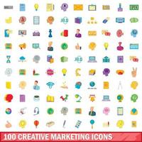 100 set di icone di marketing creativo, stile cartone animato vettore