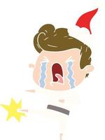 illustrazione a colori piatta di un uomo che piange con il cappello di Babbo Natale vettore
