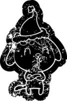 simpatico cartone animato icona in difficoltà di un cane che indossa il cappello di Babbo Natale vettore