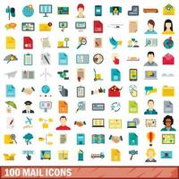 100 icone di posta impostate, stile piatto vettore