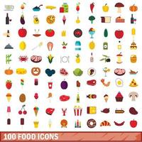 100 icone di cibo, stile piatto vettore