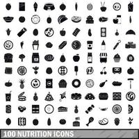 100 icone di nutrizione impostate, stile semplice vettore