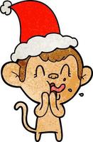 cartone animato pazzo strutturato di una scimmia che indossa il cappello di Babbo Natale vettore