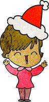 cartone animato strutturato di una donna che ride che indossa il cappello di Babbo Natale vettore