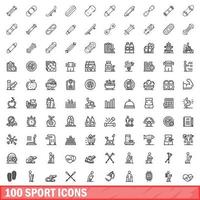 100 icone dello sport impostate, stile contorno vettore