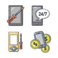 set di icone per smartphone, stile cartone animato vettore