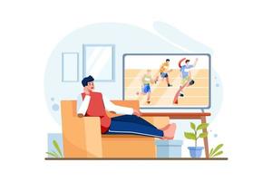 uomo che guarda lo sport in streaming in tv vettore