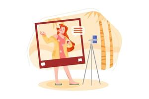 influencer che registra una nuova illustrazione video vettore