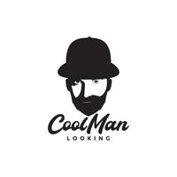 uomo misterioso con barba e cappello detective logo design vettore grafico simbolo icona illustrazione idea creativa