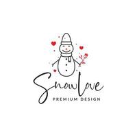 simpatico pupazzo di neve con fiore rosa logo design vettore grafico simbolo icona illustrazione idea creativa