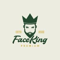 faccia uomo barba con corona logo vintage design vettore grafico simbolo icona illustrazione idea creativa