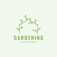 linea con viti foglia cancello giardinaggio logo design grafico vettoriale simbolo icona illustrazione idea creativa