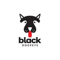 carino testa cane nero con lingua logo design vettore grafico simbolo icona illustrazione idea creativa