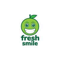 cartone animato sorriso frutta fresca mela verde logo design grafico vettoriale simbolo icona illustrazione idea creativa