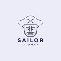 vecchio marinaio con occhiali da sole logo design grafico vettoriale simbolo icona illustrazione idea creativa