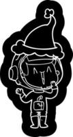 icona del fumetto che ride di un astronauta che indossa il cappello di Babbo Natale vettore