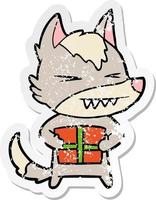 adesivo angosciato di un cartone animato di lupo di Natale arrabbiato vettore