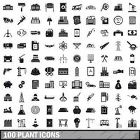 100 icone di piante impostate, stile semplice vettore