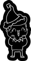 icona del fumetto di un ragazzo che ride che indossa il cappello di Babbo Natale vettore