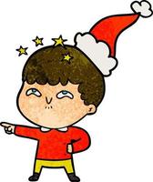 cartone animato testurizzato di un ragazzo stupito che indossa il cappello di Babbo Natale vettore