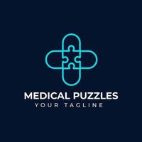 logo di design medico astratto. logo della medicina puzzle. cruciverba logo. modello, simbolo vettore