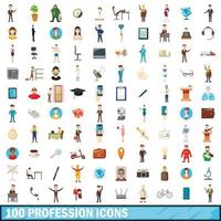 100 icone di professione impostate, stile cartone animato vettore