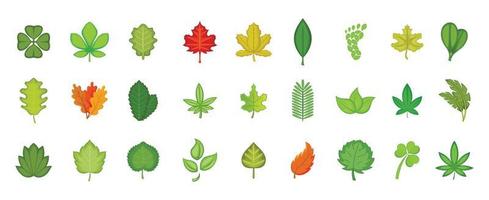 set di icone di foglie, stile cartone animato vettore