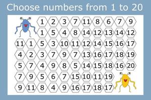 labirinto di conteggio per i bambini. un gioco divertente, un puzzle matematico con la selezione di numeri da 1 a 20 nell'ordine corretto vettore
