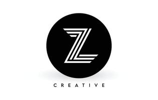 z lettera logo design su un cerchio nero. linee bianche creative un vettore icona del logo della lettera