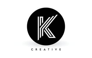 k lettera logo design su un cerchio nero. linee bianche creative un vettore icona del logo della lettera